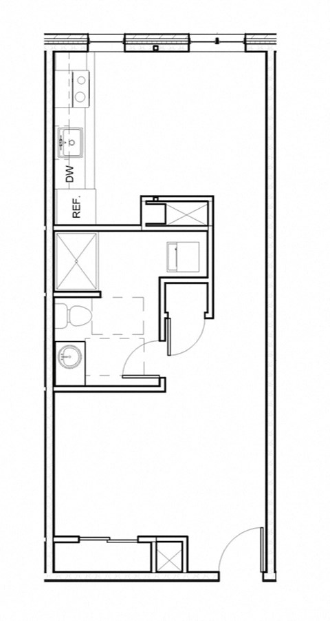 Floor plan for 1 bed, 1 bath, 518 sqft