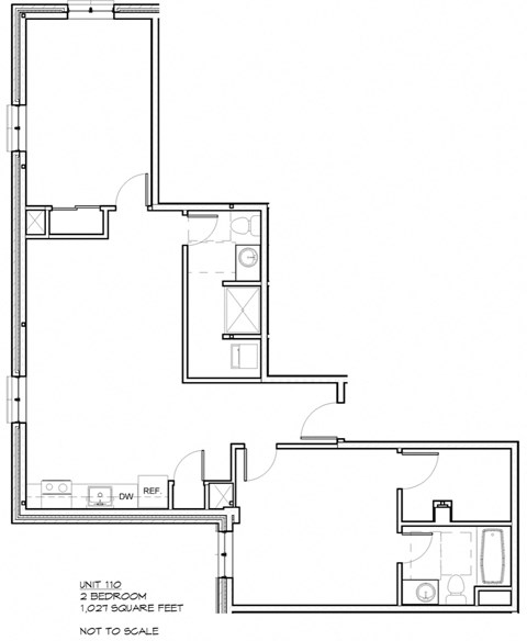 Floor plan for 2 beds, 2 baths, 1027 sqft