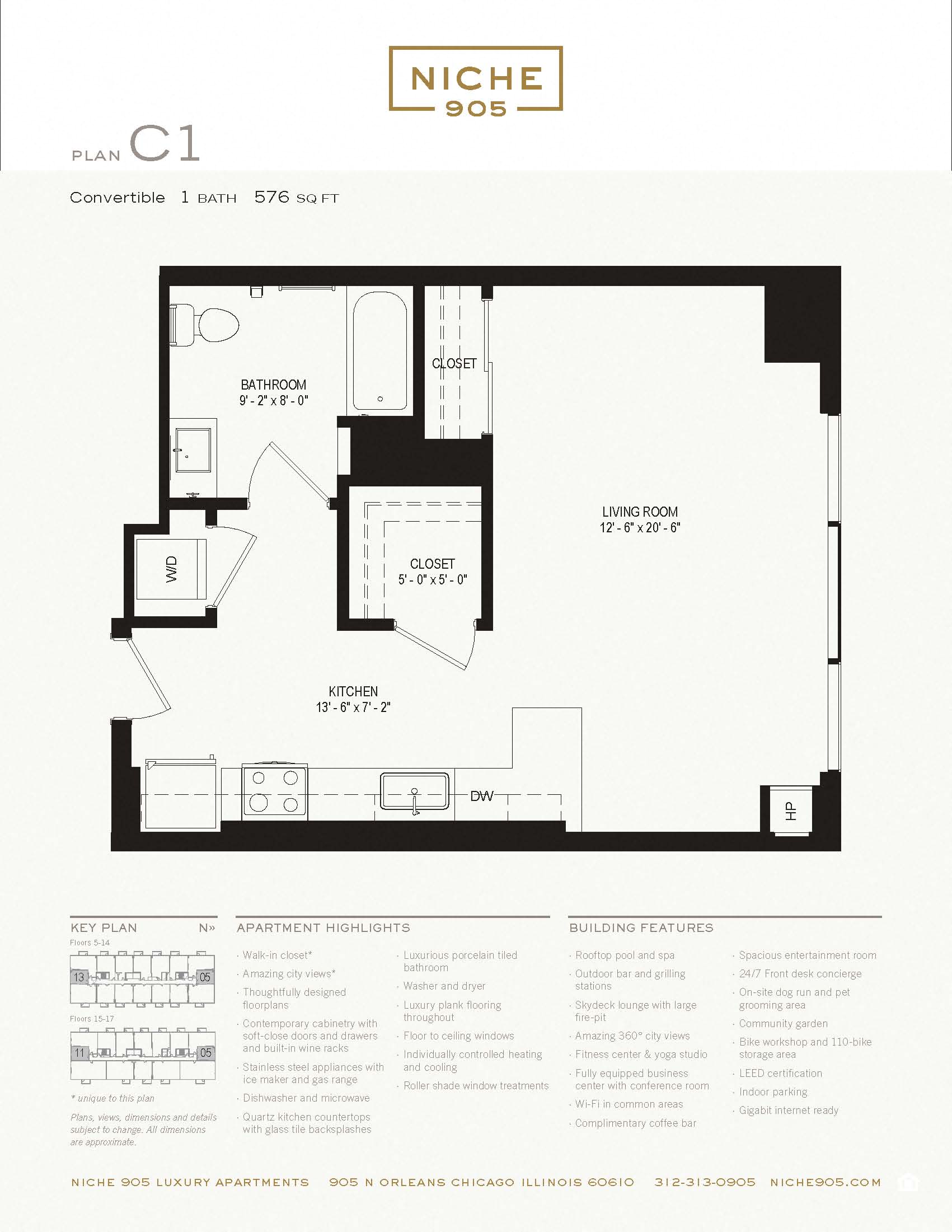 Floor plan for studio, 1 bath, 576 sqft