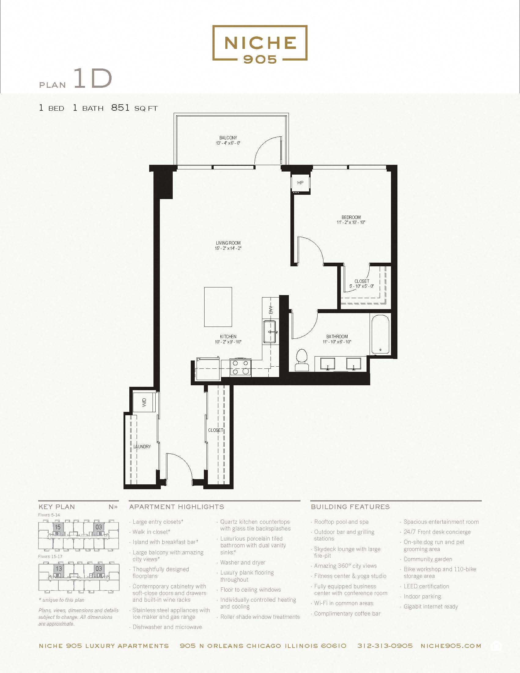 Floor plan for 1 bed, 1 bath, 851 sqft
