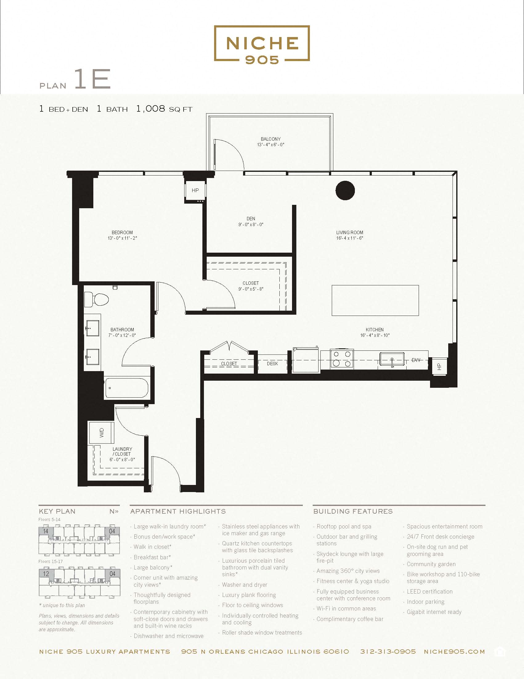Floor plan for 1 bed, 1 bath, 1008 sqft