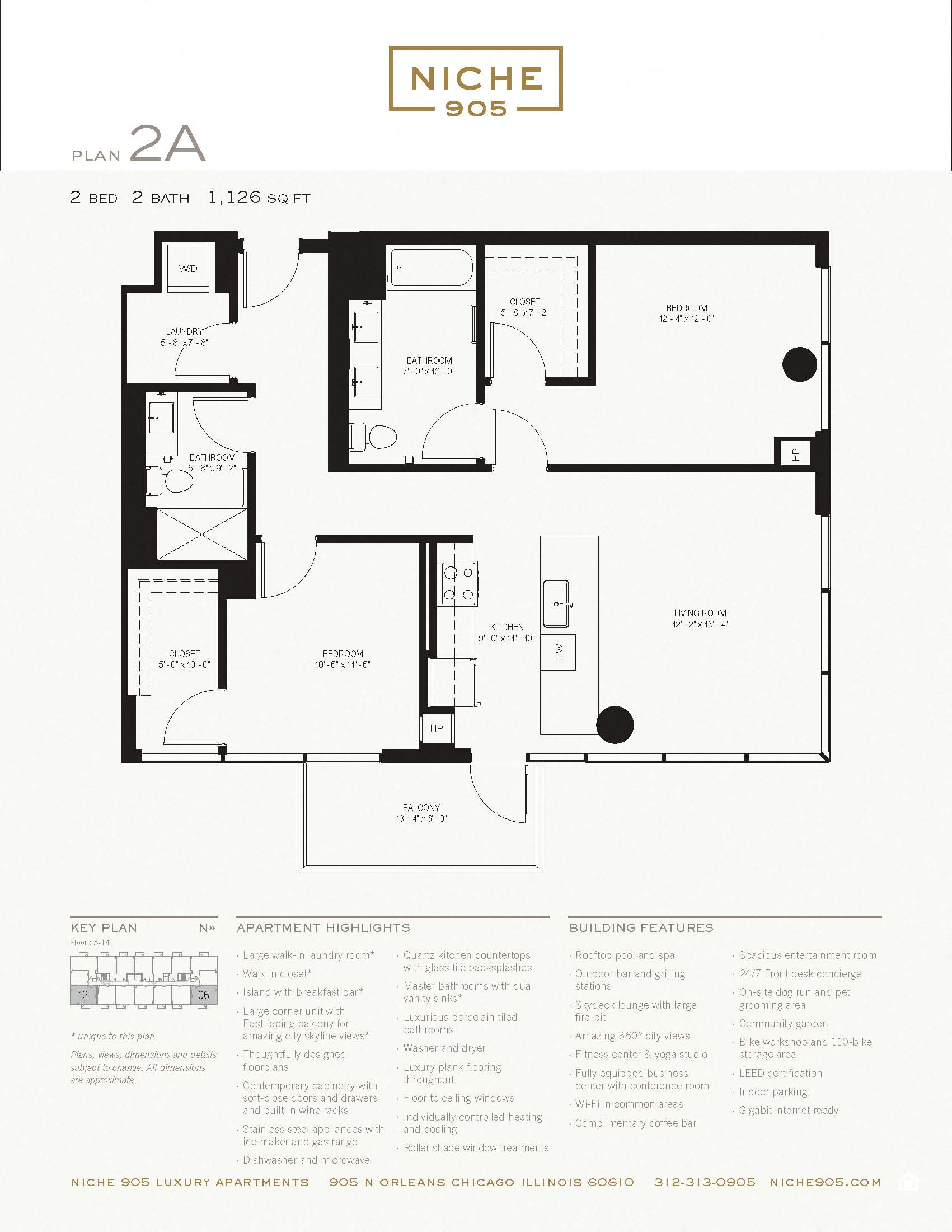 Floor plan for 2 beds, 2 baths, 1126 sqft