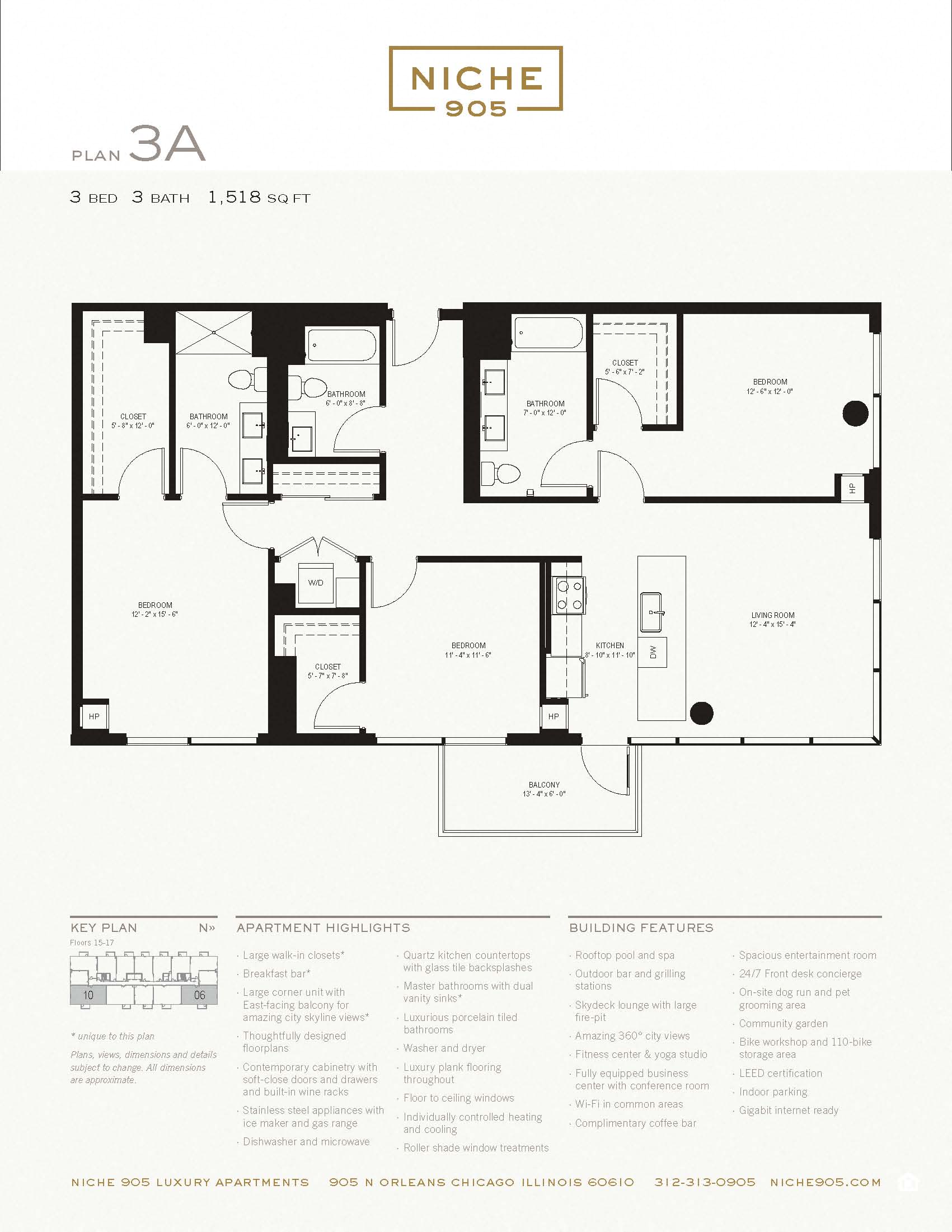Floor plan for 3 beds, 3 baths, 1518 sqft