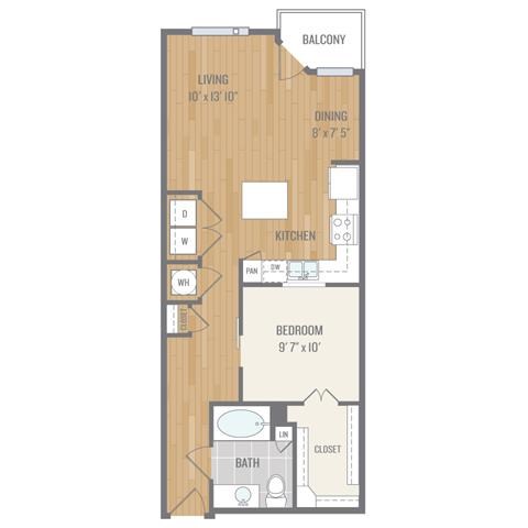 Floor plan for 1 bed, 1 bath, 754 sqft