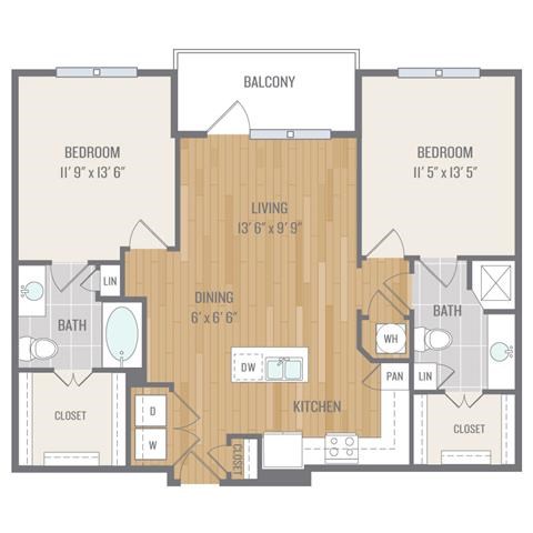 Floor plan for 2 beds, 2 baths, 1092 sqft