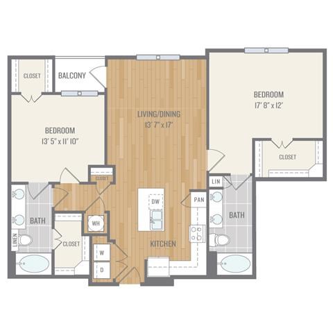Floor plan for 2 beds, 2 baths, 1234 sqft