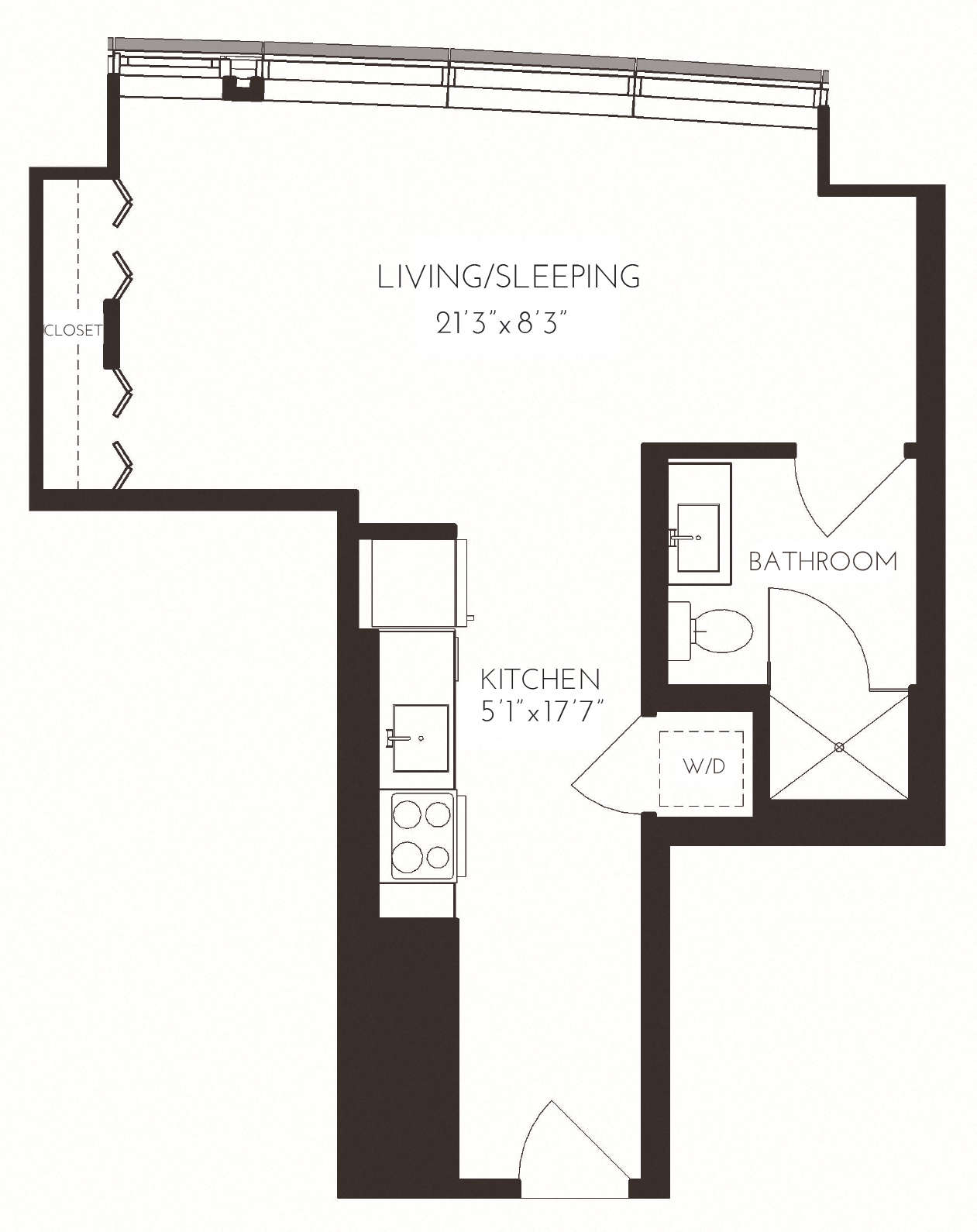 Floor plan for studio, 1 bath, 459 sqft