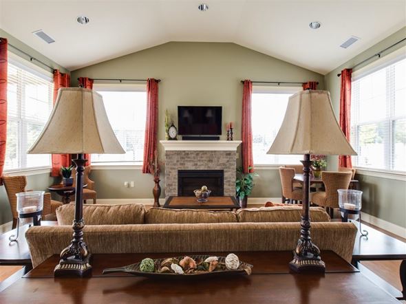 Raleigh apartment for rent - a living room with a couch and a fireplace