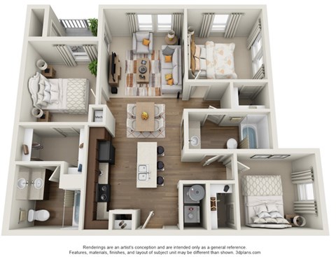 Floor plan for 3 beds, 2 baths, 1010 sqft