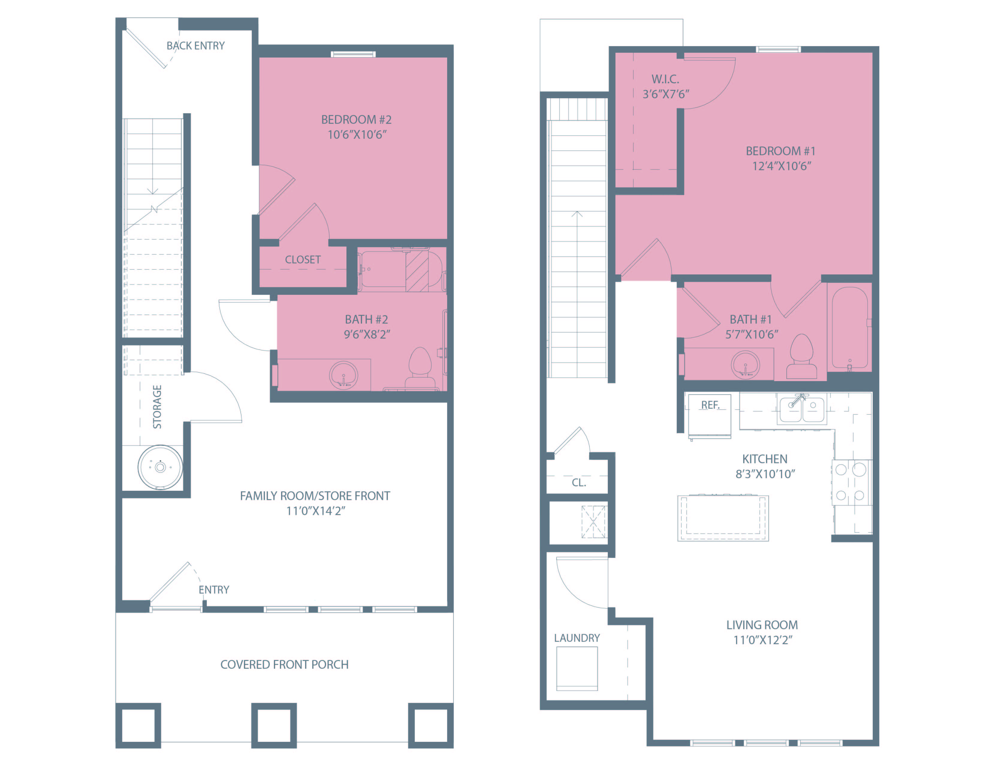 Floor plan for 2 beds, 2 baths, 1216 sqft