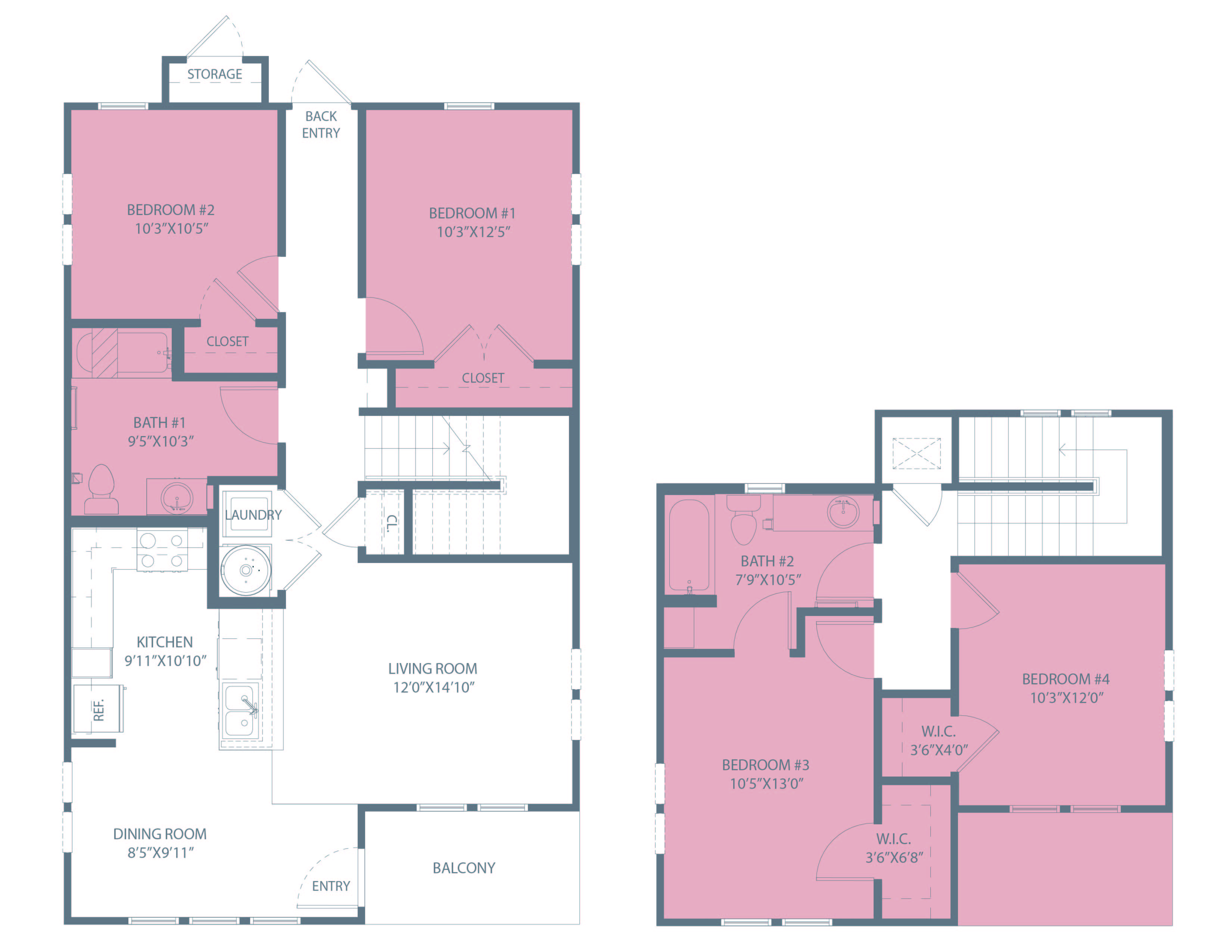 Floor plan for 4 beds, 2 baths, 1437 sqft
