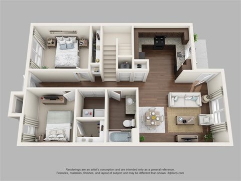 Floor plan for 4 beds, 2 baths, 1460 sqft