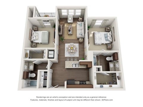 Floor plan for 2 beds, 2 baths, 1015 sqft