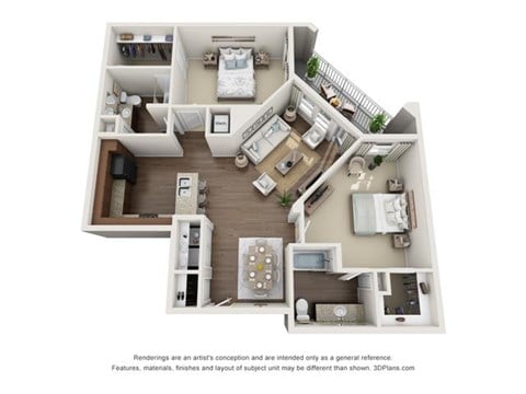 Floor plan for 2 beds, 2 baths, 1218 sqft