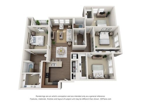 Floor plan for 4 beds, 2 baths, 1580 sqft