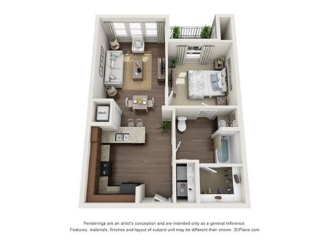 Floor plan for 1 bed, 1 bath, 712 sqft