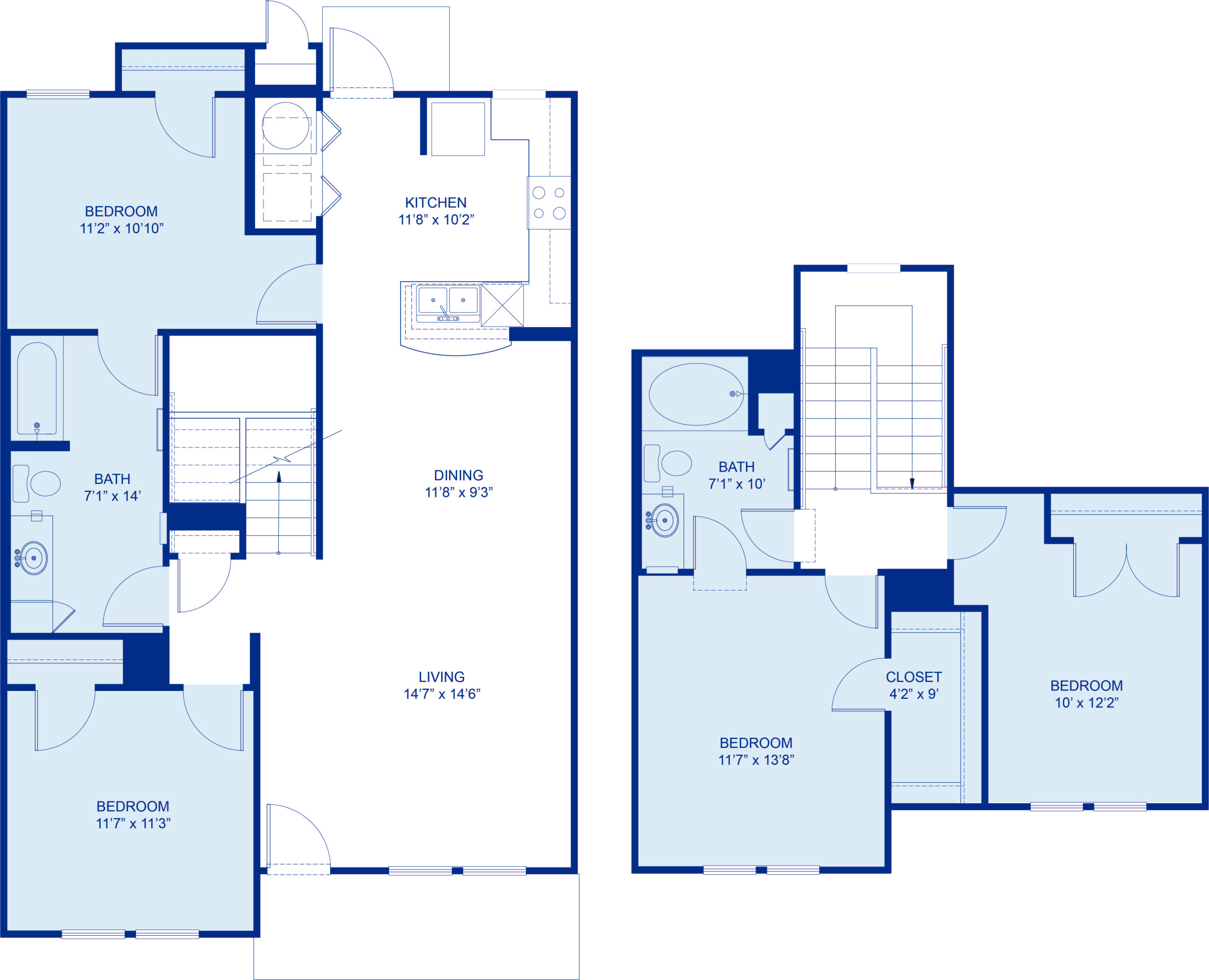 Floor plan for 4 beds, 2 baths, 1479 sqft