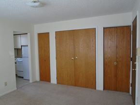 St Paul apartment for rent - an empty living room with three doors and a kitchen