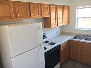 St Paul apartment for rent - a kitchen with a white refrigerator and a sink