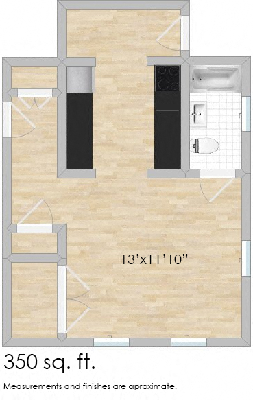 Floor plan for studio, 1 bath, 450 sqft