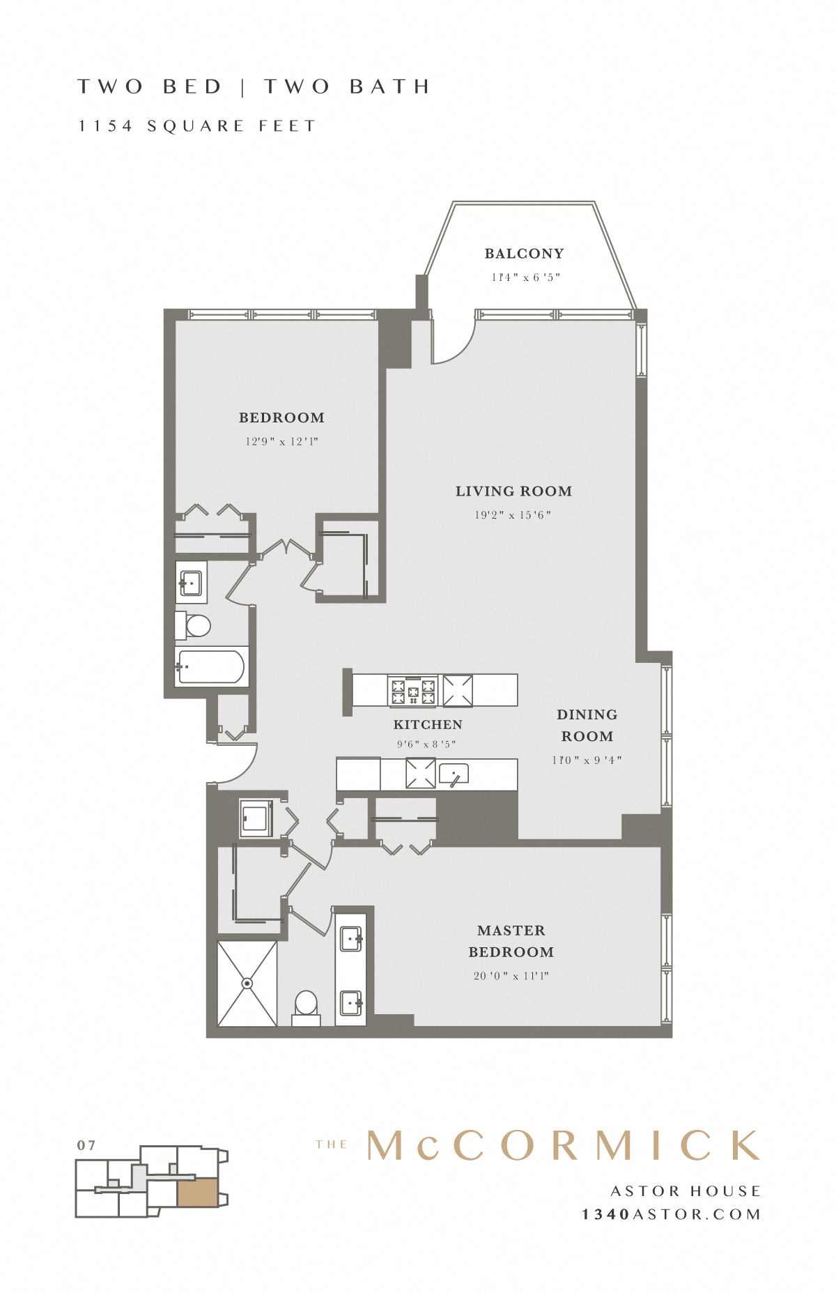 Floor plan for 2 beds, 2 baths, 1151 sqft