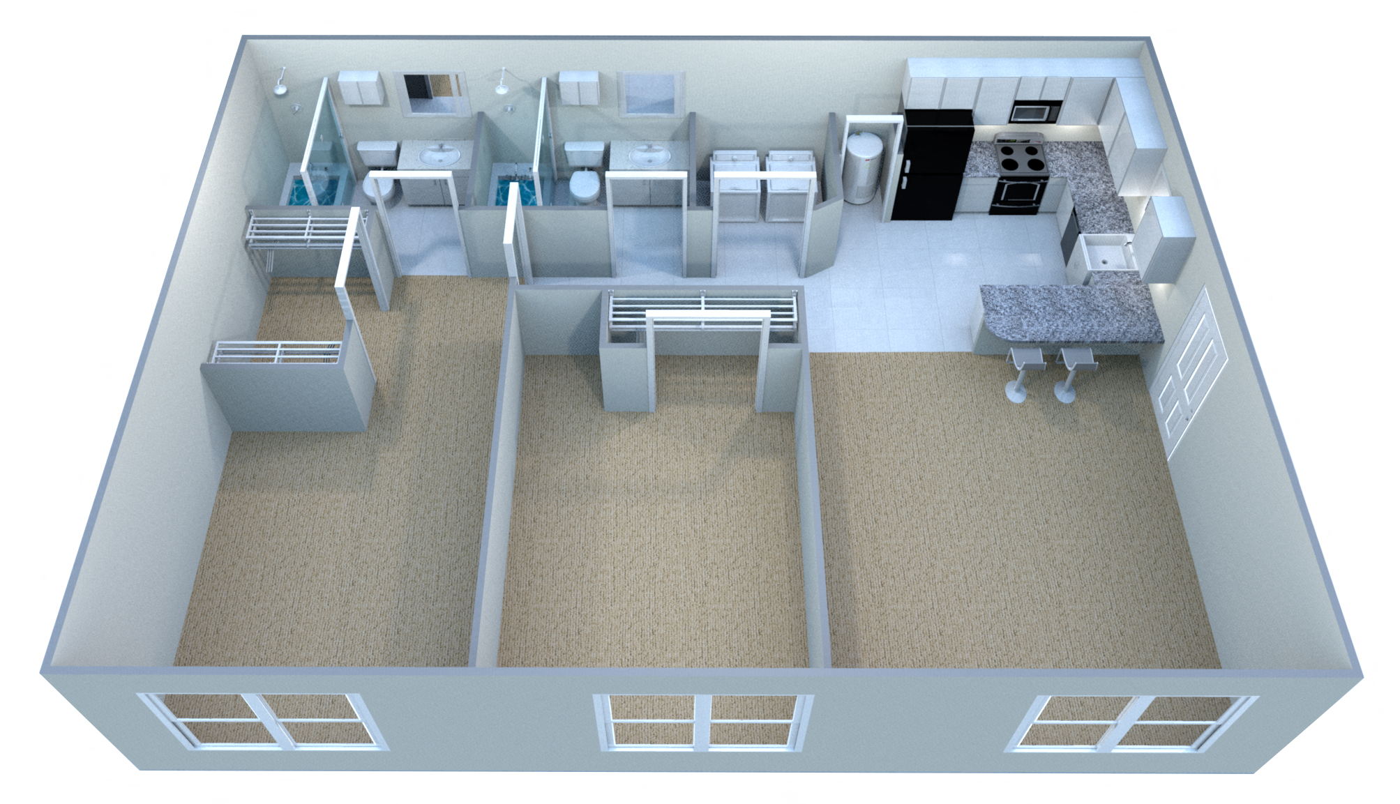 Floor plan for 2 beds, 2 baths, 910 sqft