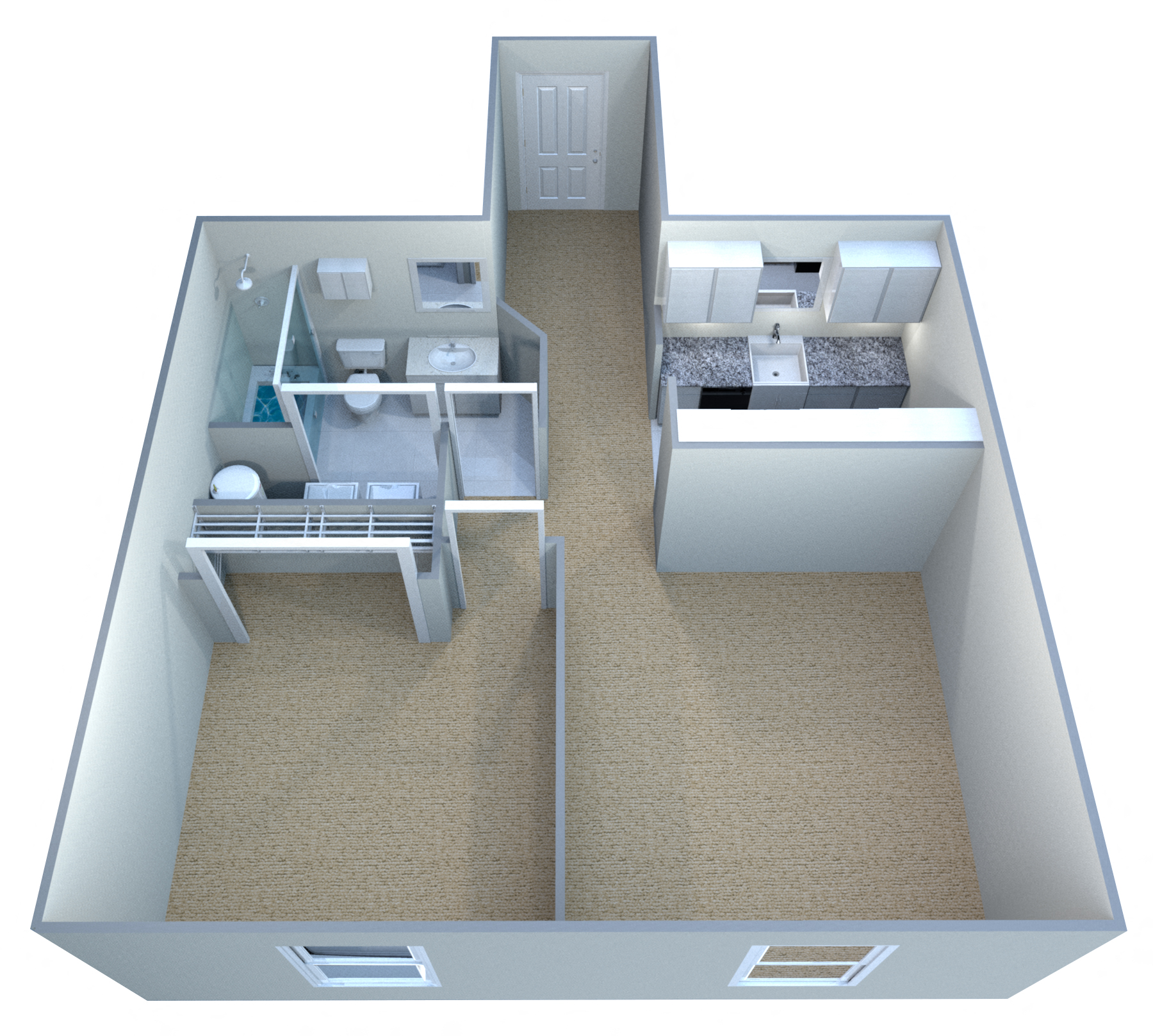Floor plan for 1 bed, 1 bath, 543 sqft