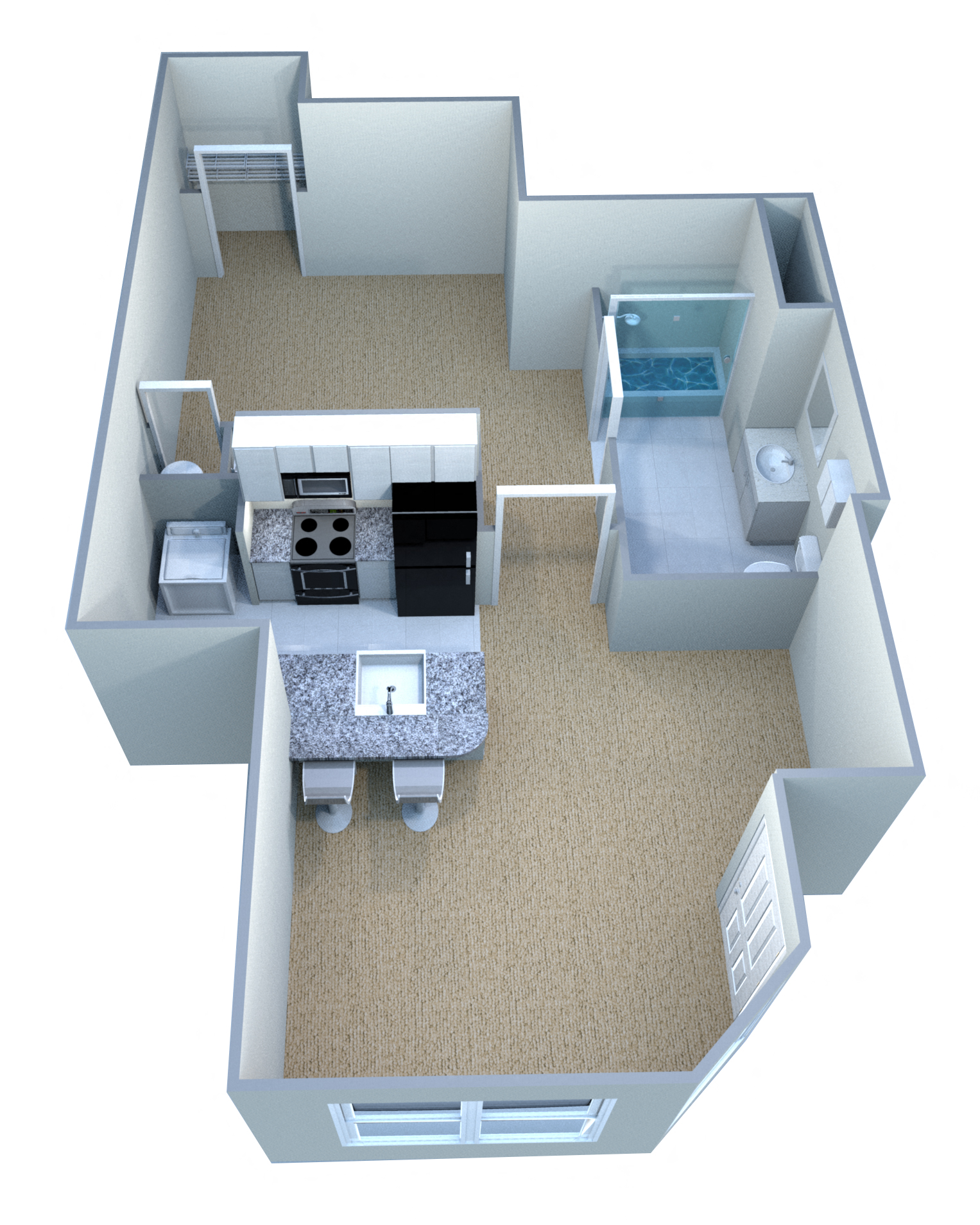 Floor plan for 1 bed, 1 bath, 720 sqft
