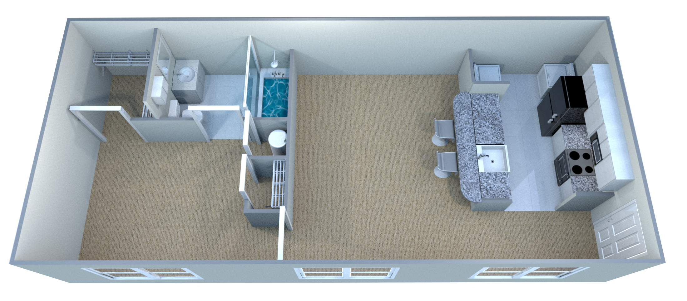 Floor plan for 1 bed, 1 bath, 560 sqft