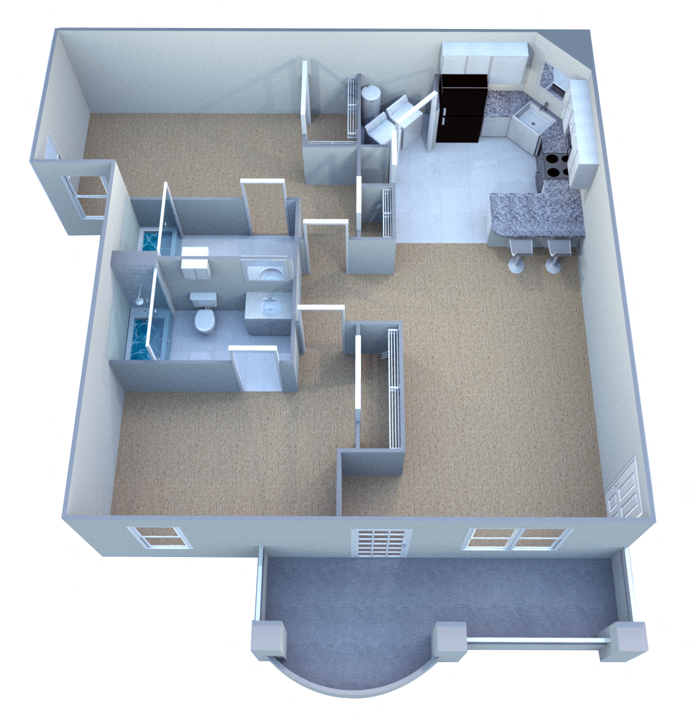 Floor plan for 2 beds, 2 baths, 1043 sqft