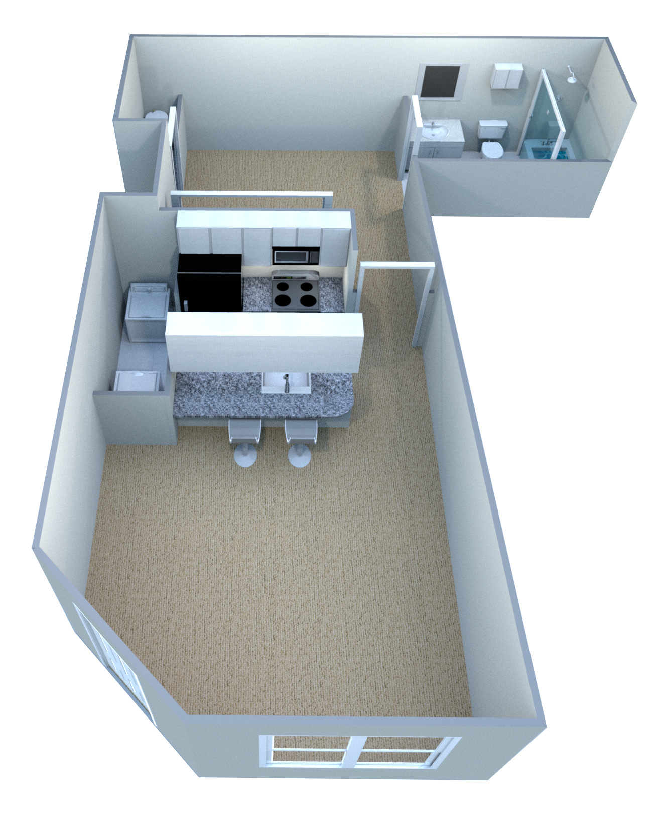 Floor plan for 1 bed, 1 bath, 624 sqft