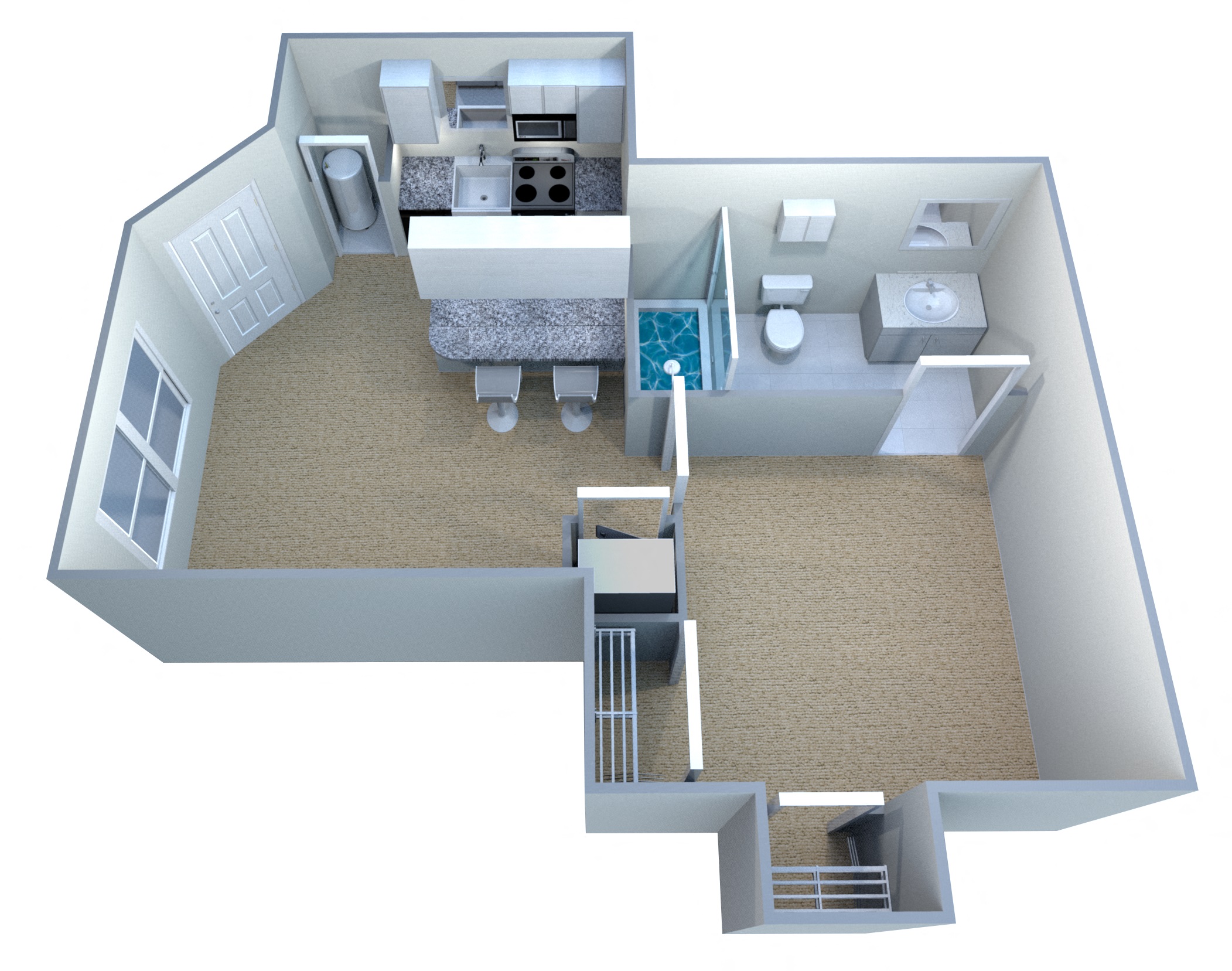 Floor plan for 1 bed, 1 bath, 480 sqft