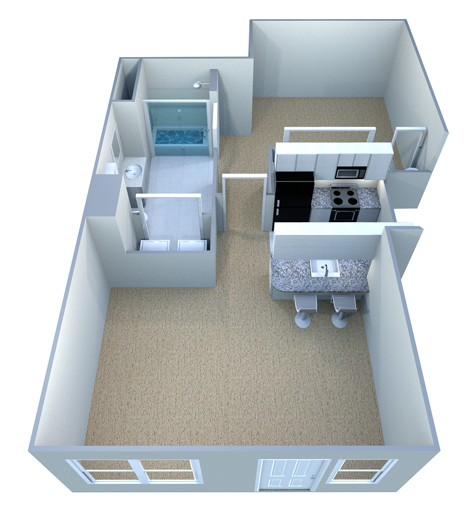 Floor plan for 1 bed, 1 bath, 700 sqft