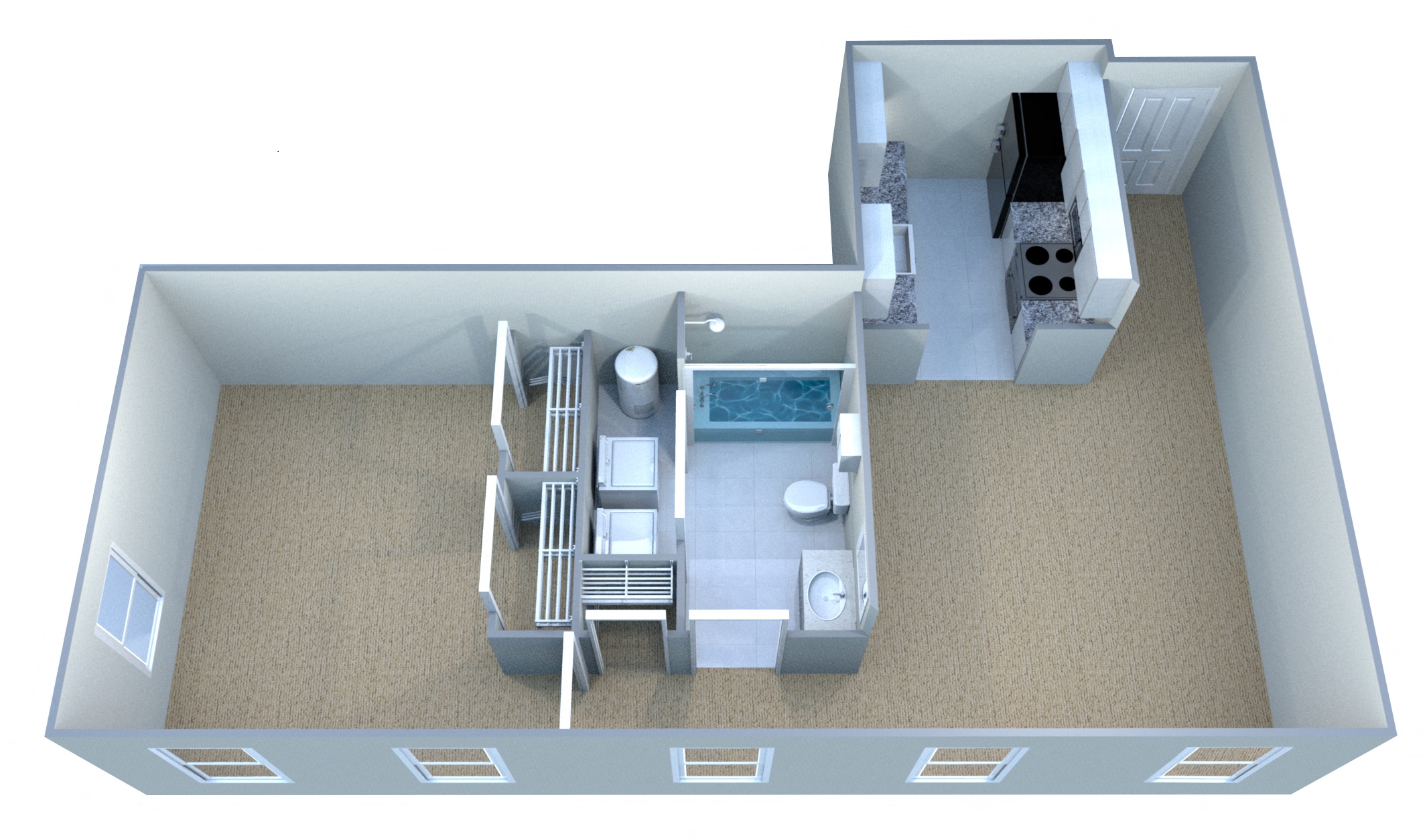 Floor plan for 1 bed, 1 bath, 627 sqft