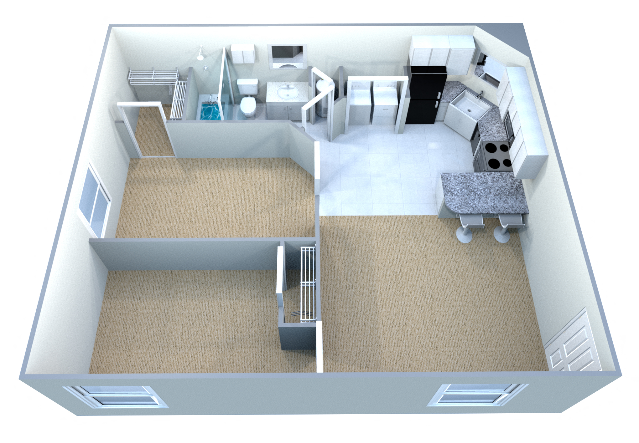 Floor plan for 2 beds, 1 bath, 814 sqft