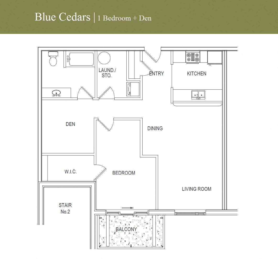 Floor plan for 1 bed, 1 bath, 880 sqft