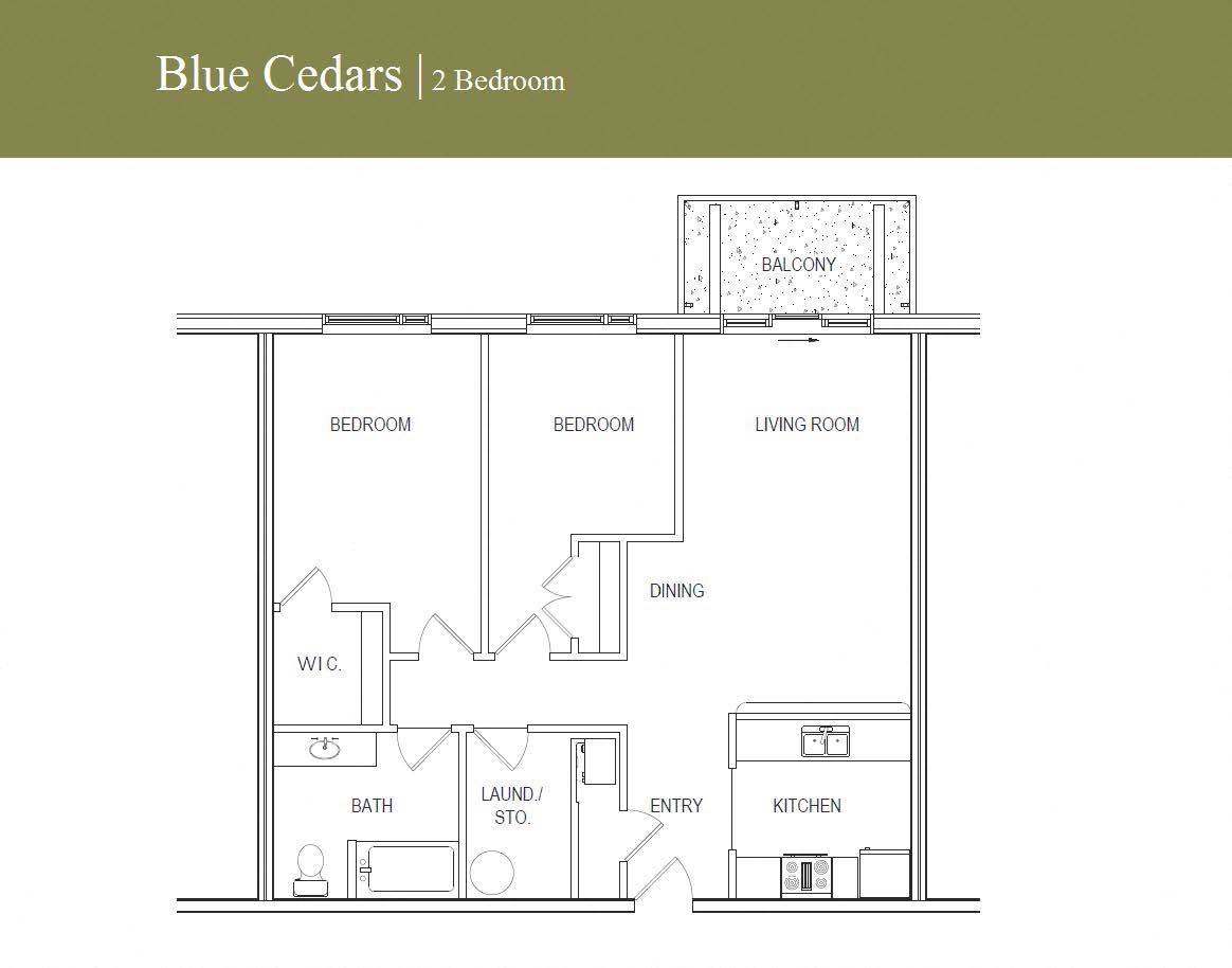 Floor plan for 2 beds, 1 bath, 890 sqft