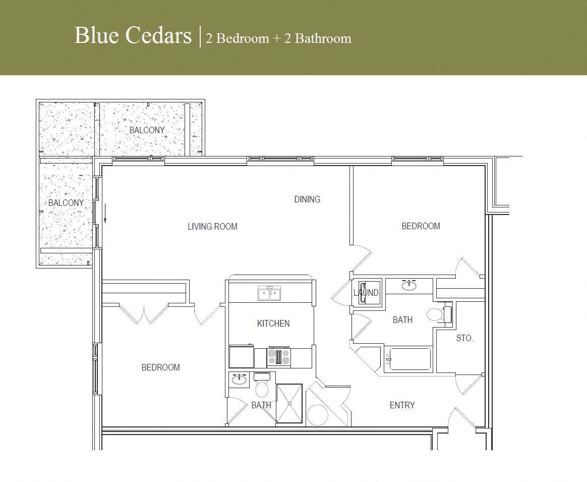 Floor plan for 2 beds, 2 baths, 1148 sqft