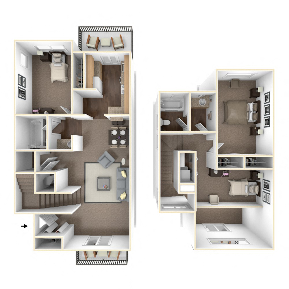 Floor plan for 2 beds, 2 baths, 1084 sqft