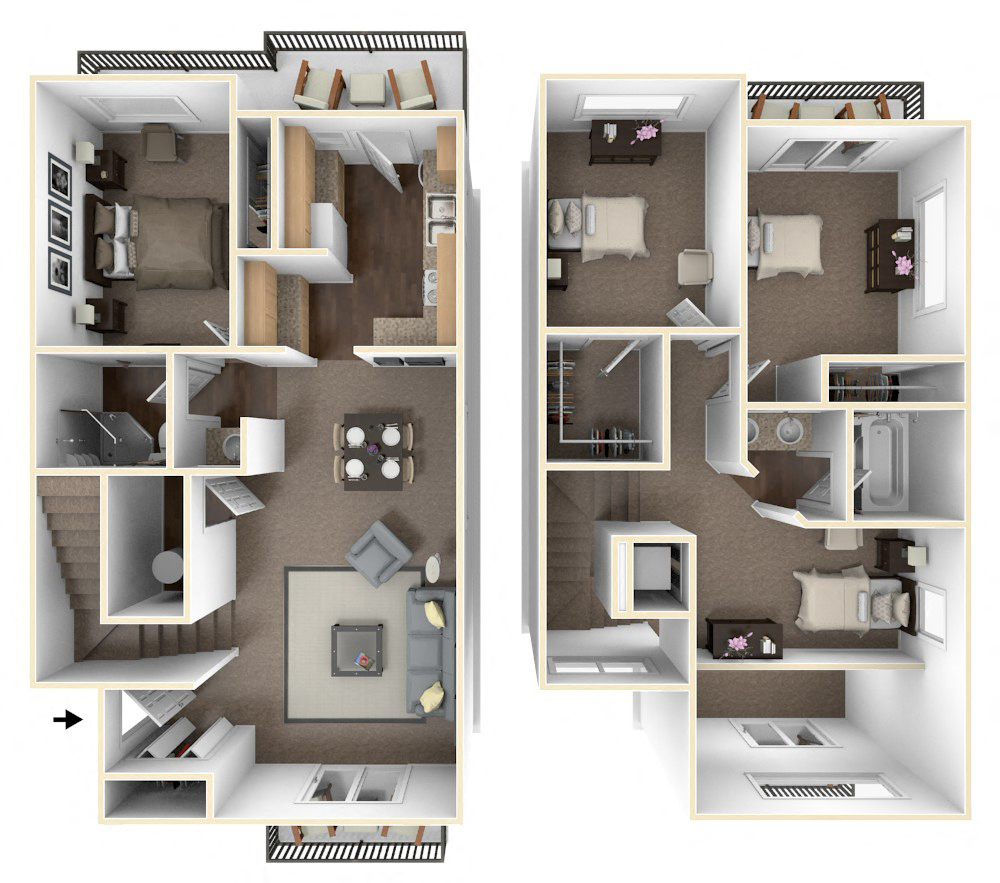 Floor plan for 3 beds, 2 baths, 1205 sqft