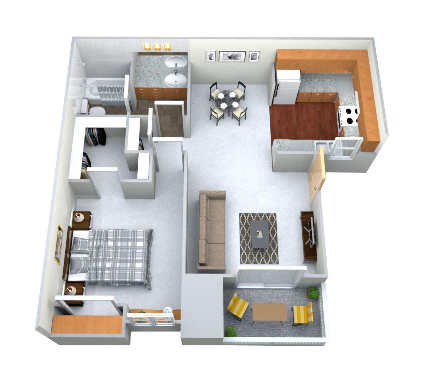 Floor plan for 1 bed, 1 bath, 660 sqft