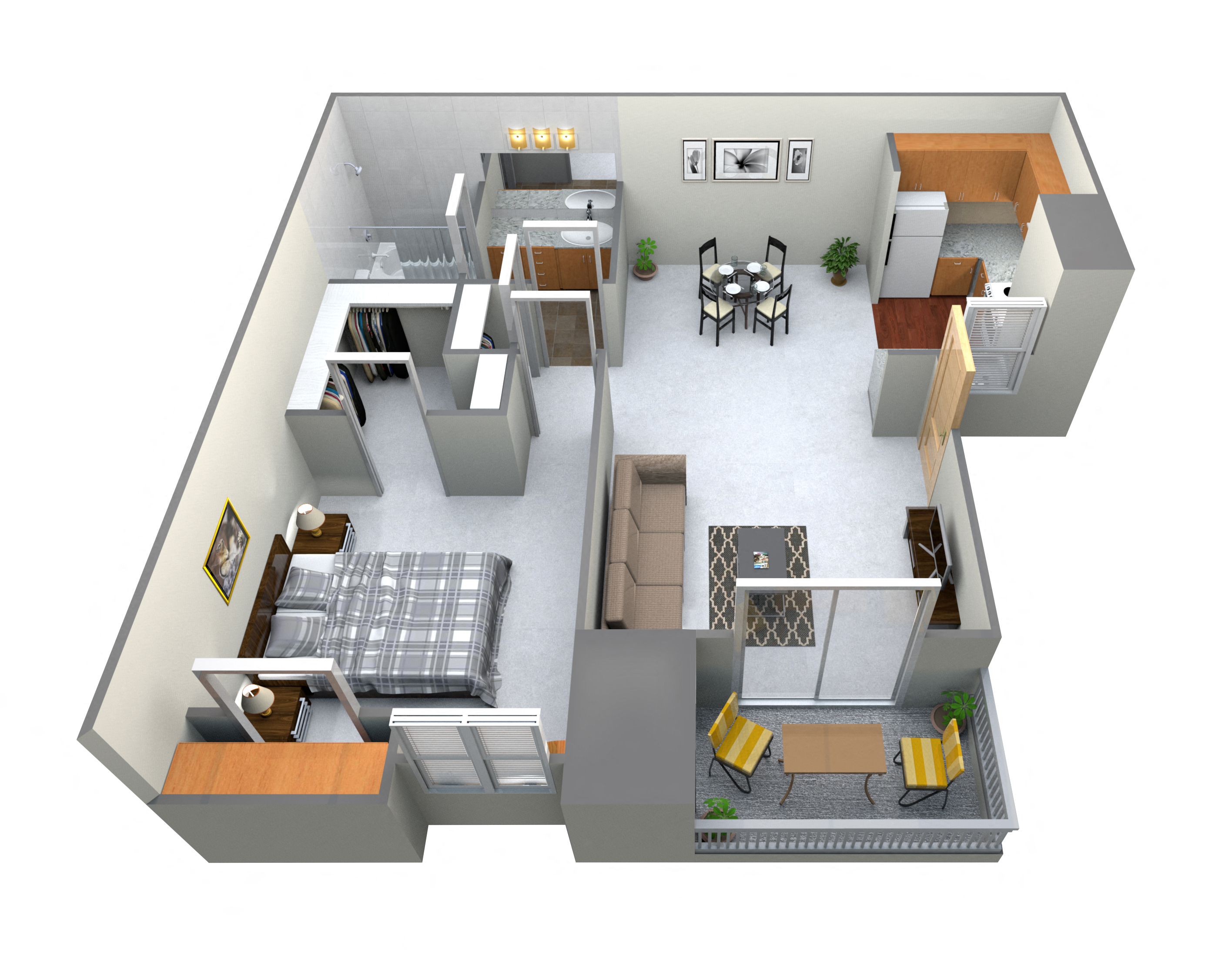 Floor plan for 1 bed, 1 bath, 660 sqft