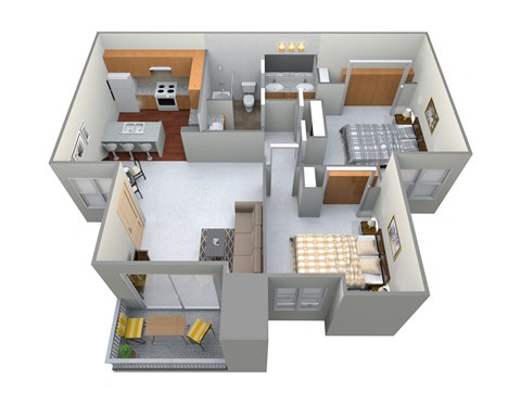 Floor plan for 2 beds, 1 bath, 840 sqft