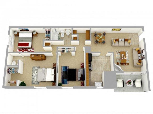 Floor plan for 3 beds, 1.5 baths, 1197 sqft