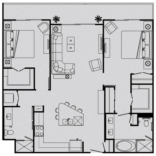 Floor plan for 2 beds, 2 baths, 1114 sqft