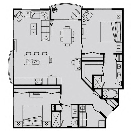 Floor plan for 2 beds, 2 baths, 1417 sqft