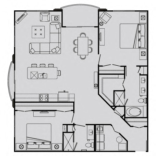 Floor plan for 2 beds, 2 baths, 1311 sqft