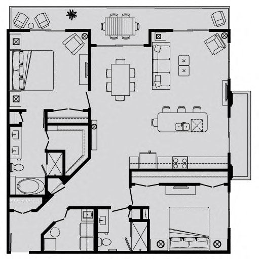 Floor plan for 2 beds, 2 baths, 1358 sqft