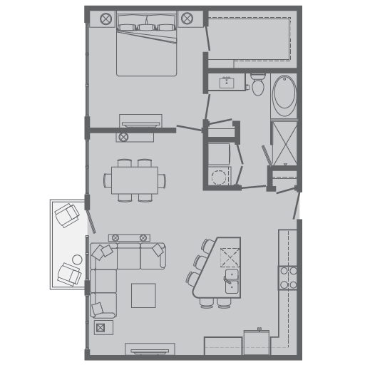 Floor plan for 1 bed, 1 bath, 904 sqft