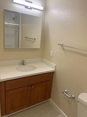 San Francisco apartment for rent - a bathroom with a sink and a mirror
